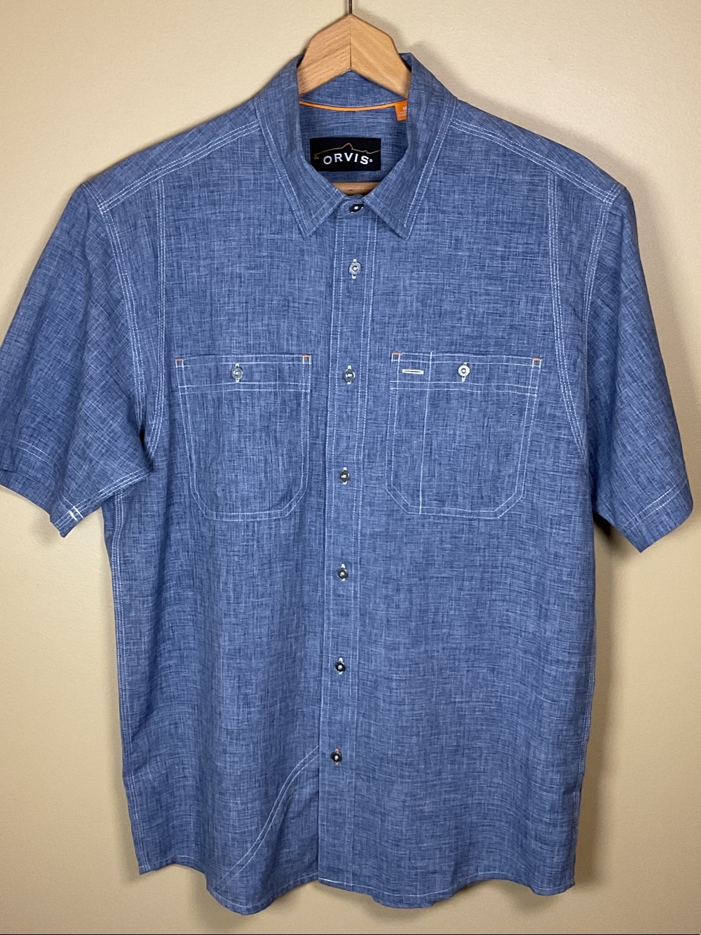 Orvis Blue Short-Sleeve Tech Chambray Button-Down Shirt Size M